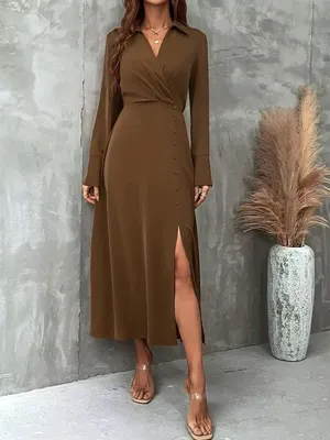 Shein satin long-sleeve maxi shirt dress thumbnail 4