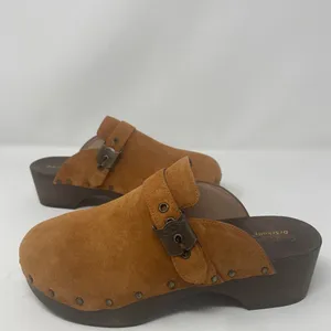 NEW Dr. Scholl's Original Clog Mule 7 Brown Slip On Leather Suede Comfort Buckle thumbnail 1