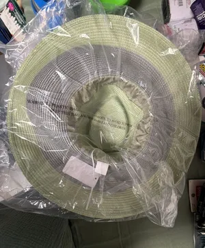 Green and Grey Straw Sun Hat with White Flower Accent thumbnail 1