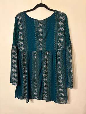 entro Teal Floral Boho Babydoll Mini Dress thumbnail 7