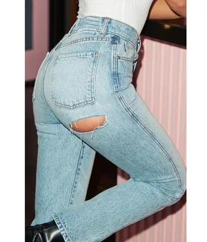 Revice Denim Button Fly Distressed Back Rip Thigh Straight Leg Jeans Size 24 thumbnail 2