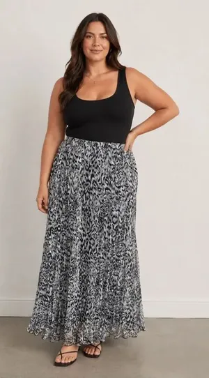 Rafael black and white lined pleated animal print maxi skirt size XL #718 thumbnail 1