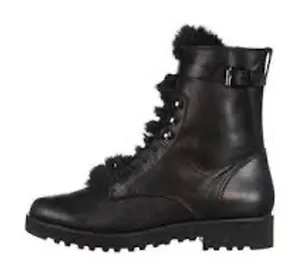 Franco Sarto canon black leather‎ combat boots faux fur trim women's size 8 thumbnail 1