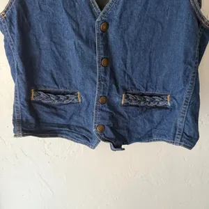 Womens Dark Wash‎ Denim Vest Sleeveless Jean Button Up Braided Pockets S Western thumbnail 5