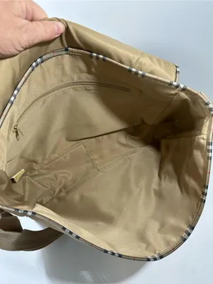 Burberry Fragrance Messenger Bag Tan Beige Plaid Trim Crossbody Adjustable thumbnail 13