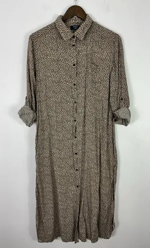 VICI Leopard Print Maxi‎ Shirt Dress Large Long Sleeve Button Up Duster Boho Mod thumbnail 1