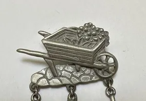 Signed LCD Gardening Wheelbarrow Garden Cart Pewter Silver Tone Brooch Pin thumbnail 4