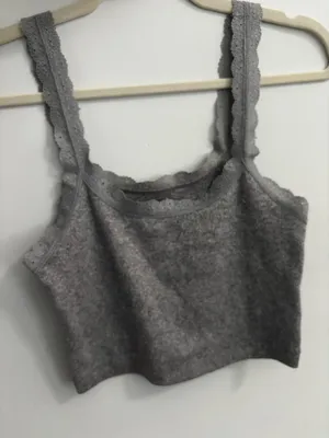 Aeropostale short gray sleeping tank top with lace straps thumbnail 2