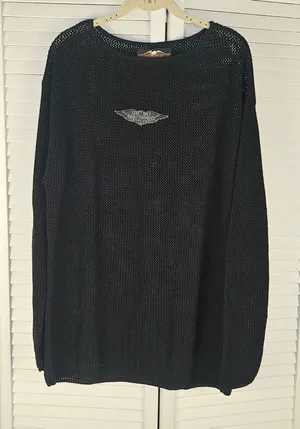 Harley Davidson Womens Black Embroidered Knit Logo‎ Sweater Medium thumbnail 1