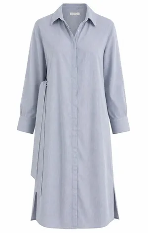 KikiShop Blue Pinstripe Shirt Dress Belted Coastal Grandma Minimalist Lagenlook thumbnail 1