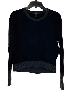 J. Crew Short Length Sweater Size Small Black Gray Cotton With‎ Wool Trim Womens thumbnail 1
