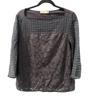 Tory Burch Lace Lined Size Medium Navy Blue Blouse Top Cotton Blend Work Floral thumbnail 1