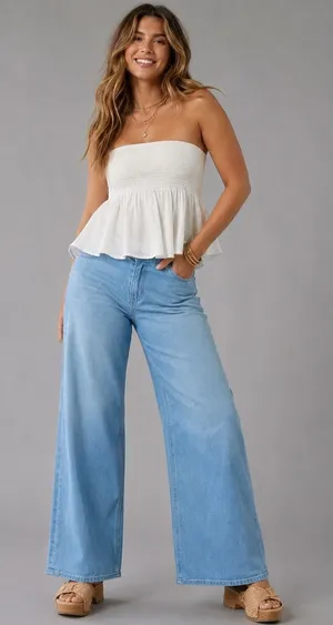 American Eagle Curvy Super High Rise Baggy Wide Leg Jeans Medium Wash Womens 6? thumbnail 1