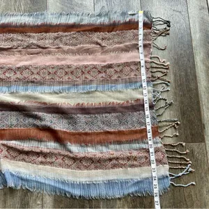 PRANA Mae Scarf Wrap Fringed Striped Tan Blue Cream Multicolored 100% Wool thumbnail 8