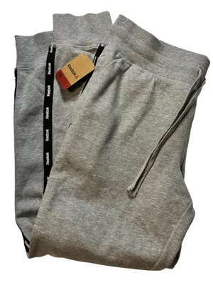 Reebok Light Gray Joggers with Black Logo Side Sz M thumbnail 2