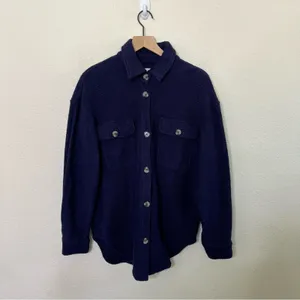 By Anthropologie Knit Button Up Shacket JackeNavy Blue‎ Size Womens Size M thumbnail 2