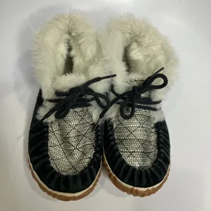 Sorel out 'N about slippers‎ black suede leather cream silver women's size 6.5 thumbnail 3