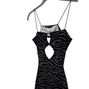 SHEIN Women's Black Zebra Flocked Mesh Cutout Mini Dress Size M thumbnail 7