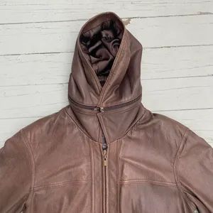 Wilson's Leather Vintage Y2K Brown Leather Jacket w/ Belt Waist + Zip-Out Hood thumbnail 3