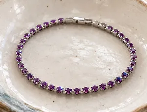 Handcrafted bracelet with sparkly amethyst Swarovski crystal Silver thumbnail 1