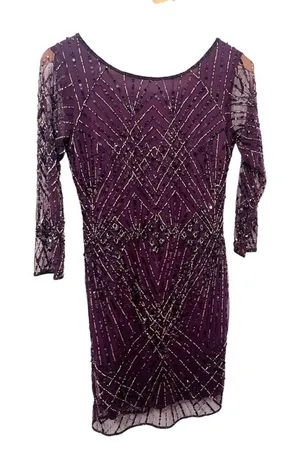 Pisarro Nights Women’s Deep Purple Beaded 3/4 Sleeve Cocktail‎ Dress Size 4 thumbnail 1