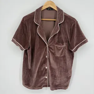 Tart Intimates Pajama Set Women Large Mauve Ribbed Velvet Short Sleeve Button Up thumbnail 2