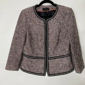 Talbots Grosgrain Trim Black Multicolored Peach Tweed Academia Cropped Jacket 4 thumbnail 2