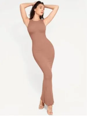 Popilush Built In Shapewear Modal Maxi Dress Light Brown L NWT Body Shaper thumbnail 11