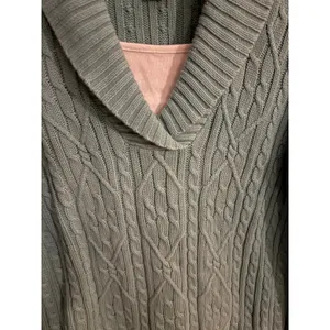 Karen Scott‎ Womens Aqua Blue Cable Knit Shawl Collar Cotton Sweater Size S thumbnail 2