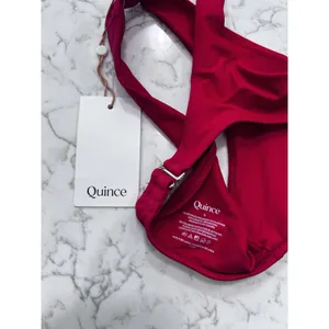 NWT Quince Cherry Red Italian Plunge Bikini Top Size Small thumbnail 3