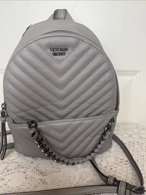 RARE Victoria's Secret Gray Quilted Mini Backpack with Chain Accent thumbnail 3