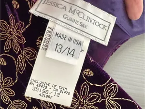Vintage Jessica McClintock Gunne Sax Velvet Mini Dress 13/14 NWT Purple Gold thumbnail 5