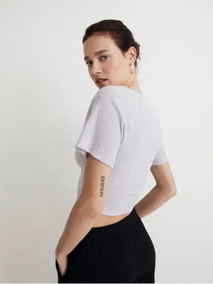 Madewell Shirred Crewneck Short Sleeve Crop Top Dusty Lavender Small thumbnail 6