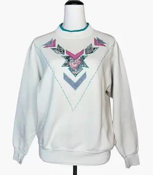 VTG 90s Native American Southwestern Granny Crewneck Sweatshirt M Tapestry Y2K thumbnail 1