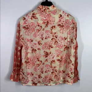 Zara satin floral and embroidered button down blouse size small thumbnail 6