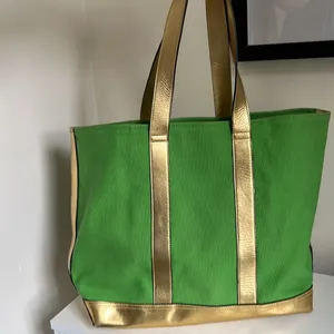 Lauren Ralph Lauren Green and Gold Summer Canvas Tote thumbnail 4
