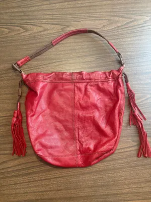 Lucky Brand VINTAGE Red Leather Tassel Shoulder Hobo Bag thumbnail 2