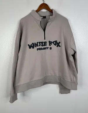 White Fox Project 5 Half Zip Sweatshirt Taupe Oversized Fleece Pullover L/XL thumbnail 1