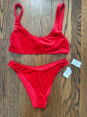 Kendall and Kylie Crushed Velvet Red Bikini thumbnail 1