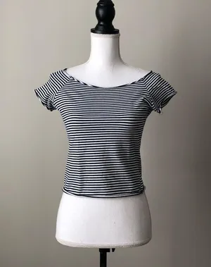 BRANDY MELVILLE | Nautical Stripe Raw Hem Crop Top thumbnail 2