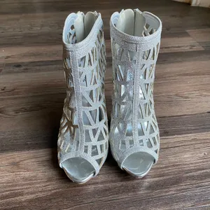 Bonnibel Glitter Cage Peep Toe‎ Stiletto Heel Booties 8 Silver Party Shoes thumbnail 3