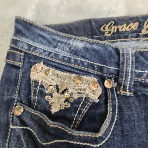 Grace in LA Womens Size 7M Easy Fit Denim Jeans BLue Size 7M Embroidered Jeweled thumbnail 3