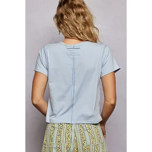 POL Light Blue Boxy Cropped Short‎ Sleeve Tee Back Seam Detail thumbnail 4