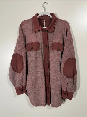 Free People Ruby Jacket in Maroon Reddish Brown Size Medium Elbow Patches thumbnail 2