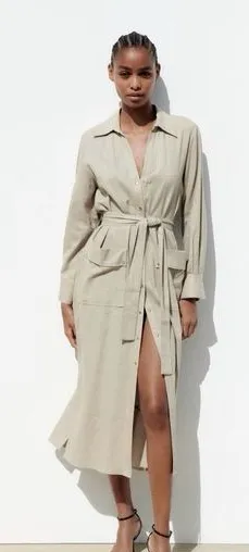 Zara | Linen Blend Midi Dress, Small thumbnail 1