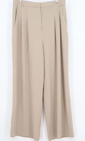 HM Womens Beige Wide Leg Pleated High Waist Dress Pants Trousers Size 12 thumbnail 1