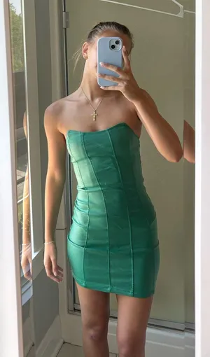 Edikted Green Leather Faux Dress thumbnail 2