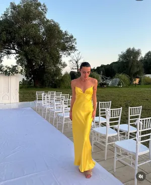Zara golden Yellow Maxi satin corset bodycon formal Dress evening party wedding thumbnail 7