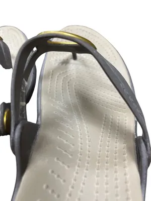 Crocs wms gray faux leather gold ring peep toe sling sandals sz 9W SKU 10-278 thumbnail 8