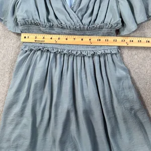 Baltic Born Smocked Waist Mini Dress Women's Small Blue Flutter Sleeve Pleated thumbnail 4